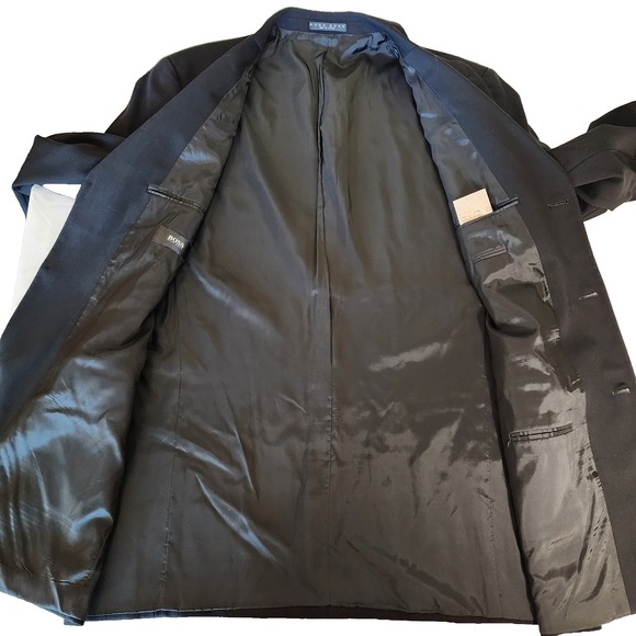 Hugo Boss Made In Turkey 100% Virgin Wool Black Suit Coat 46 L - Picture 8 of 11